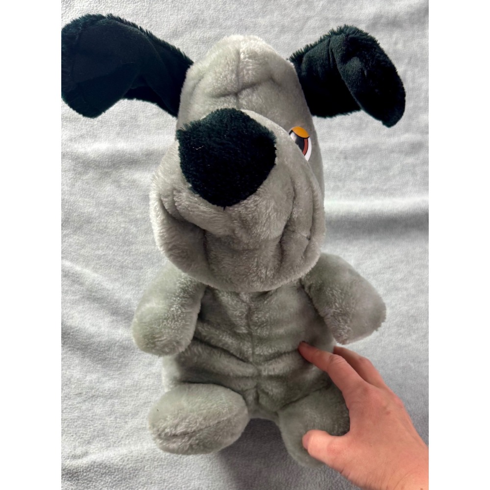 Vintage 1990s Toy Network Grey Dog Plush Stuffed Animal Black Floppy Ears 15"‎